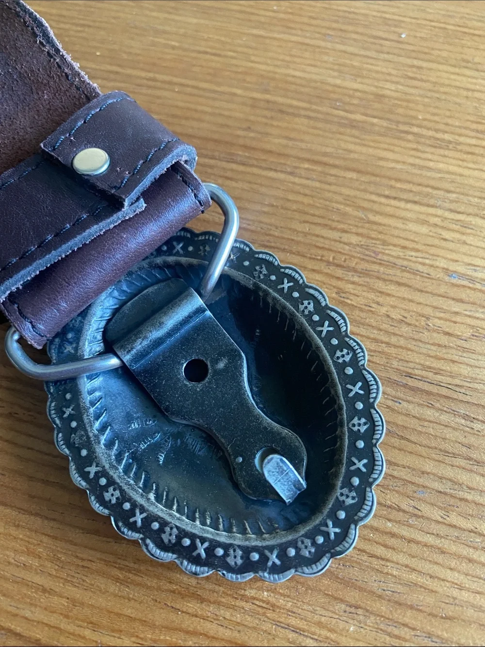 Vintage Brown Leather Belt with Decorative Metal Conchos Concho Buckle